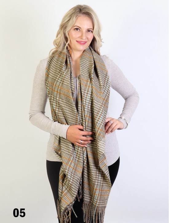 Houndstooth Print Blanket Scarf W/ Fringes